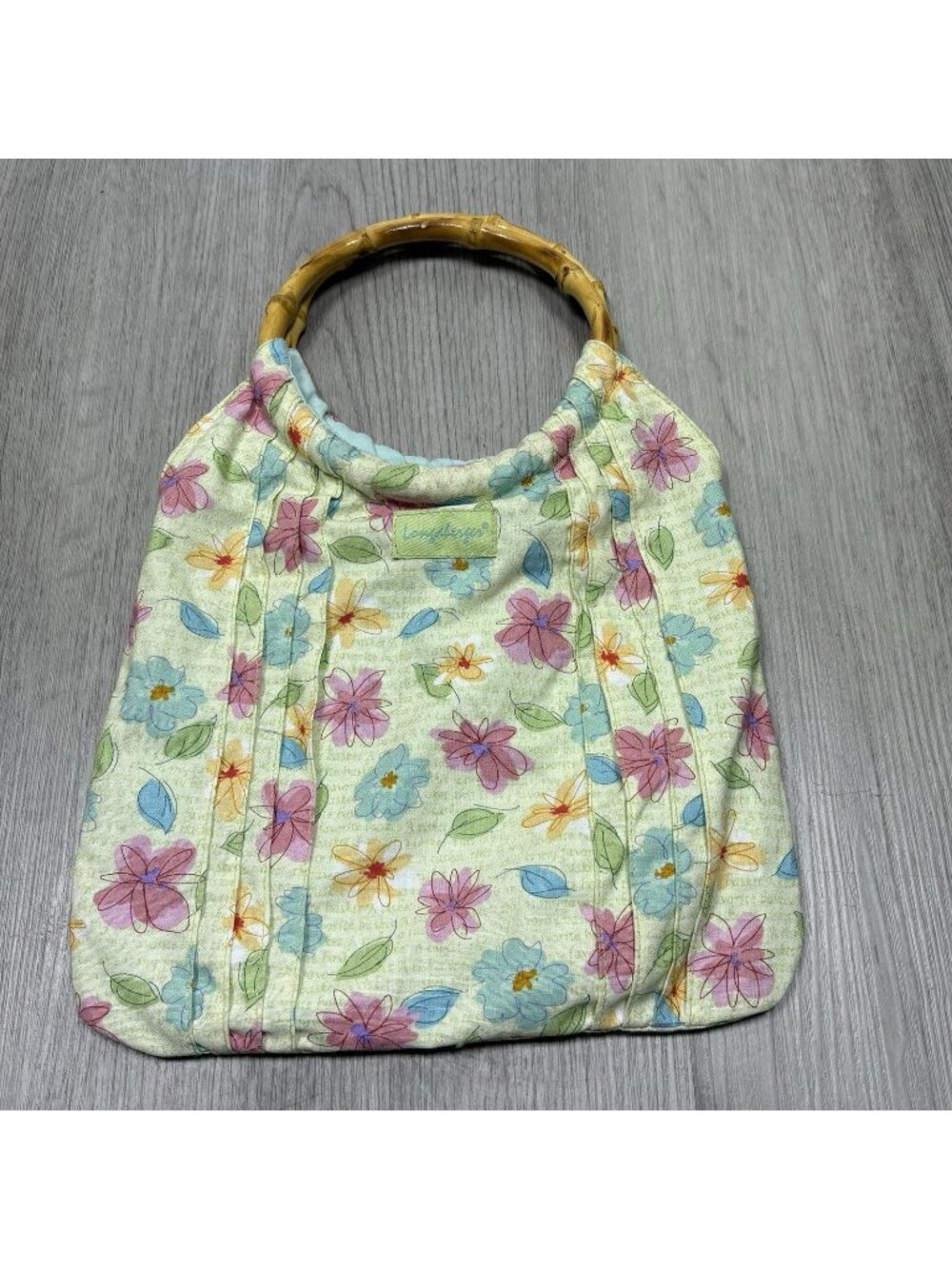Longaberger Homestead VTG Y2K Purse Floral Bamboo Handle Bag Cottagecore Flower